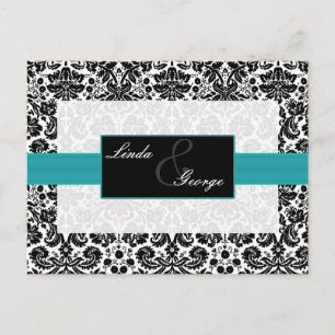 Cartão Postal De Convite placa rsvp do casamento tema damasco aqua