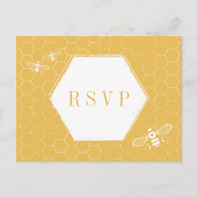 Cartão Postal De Convite Placa RSVP Personalizada de Padrão Branco Amarelo  (Frente)