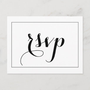 Cartão Postal De Convite Placa RSVP Preta e Branca correspondente