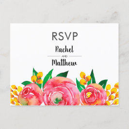 Cartão Postal De Convite Placas Postadas RSVP Florais RSVP, cor-de-rosa e a