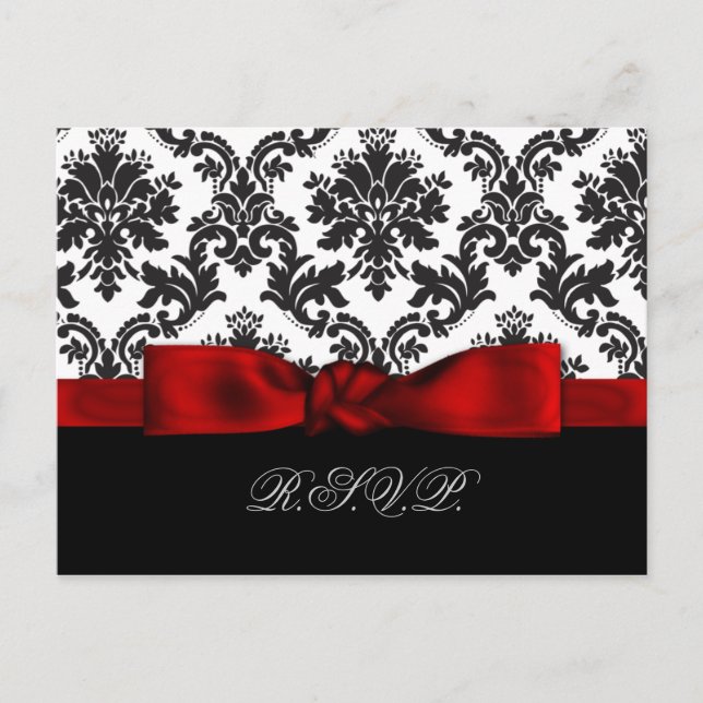 Cartão Postal De Convite placas rsvp de casamento tema damasco vermelho (Frente)