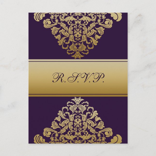 Cartão Postal De Convite placas RSVP de elegância roxa (Frente)