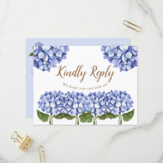 Cartão Postal De Convite Placas RSVP Florais Hydrangea Blue Elegante