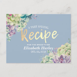 Cartão Postal De Convite Plantas Suculentes De Aquarela De Receita De chá d