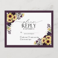 Plum Purple Sunflower Watercolor Casamento RSVP