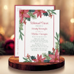 Cartão Postal De Convite Poinsettia Red Christmas Janto de ensaio Floral<br><div class="desc">Crie uma atmosfera quente e convidativa para o seu janto de ensaio de casamento no inverno com este delicioso convite floral vermelho. Mostra lindas flores vermelhas de poinsettia, cor d'água, aninhadas em verde-inverno exuberante. Os detalhes da parte são impressos em script de rico e fontes fáceis de ler. Este convite...</div>