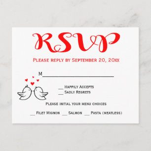 Cartão Postal De Convite Pombinhos RSVP Vermelhos Aves da Festa de Casament