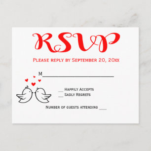 Cartão Postal De Convite Pombinhos RSVP Vermelhos Aves da Festa de Casament