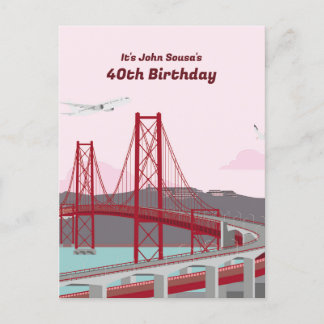 Cartão Postal De Convite Ponte de Lisboa do aniversário de 40 anos ao pôr d
