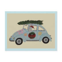 Poodle em Carro Hippie no Natal