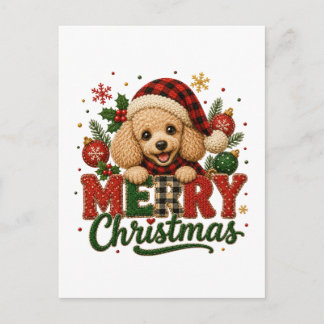 Cartão Postal De Convite Poodle Fofo Feliz Natal