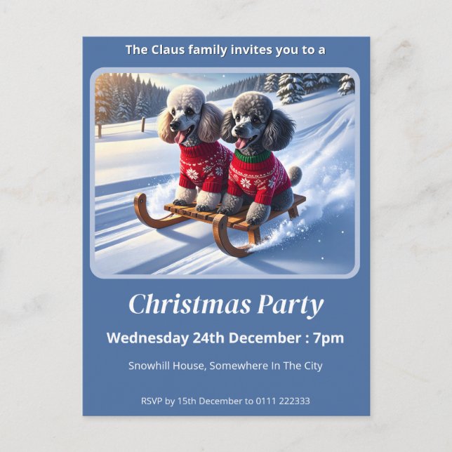 Cartão Postal De Convite Poodles Sled Ride Christmas (Frente)
