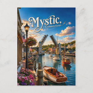 Cartão Postal De Convite Pôr do sol na Mystic, Connecticut no porto da pont