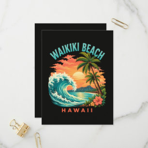 Cartão Postal De Convite Pôr do sol tropical na praia de Waikiki no Havaí