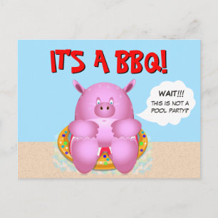 Cartão Postal De Convite Porco Rosa Engraçado Festa de Churrasco