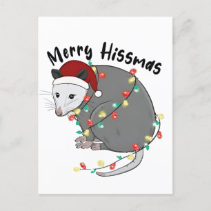 Cartão Postal De Convite Possum Come Comida Natal Luzes Feliz Hissmass