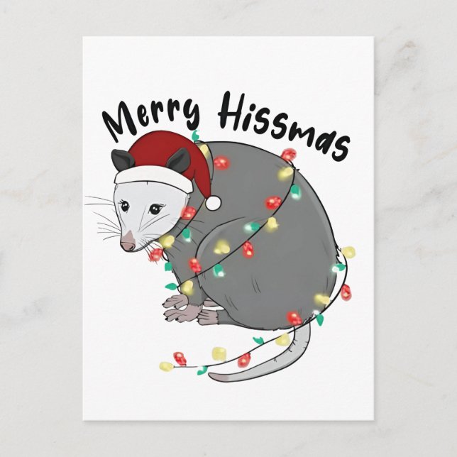 Cartão Postal De Convite Possum Come Luzes Natalinas Comer Lixo Merry Hissm (Frente)
