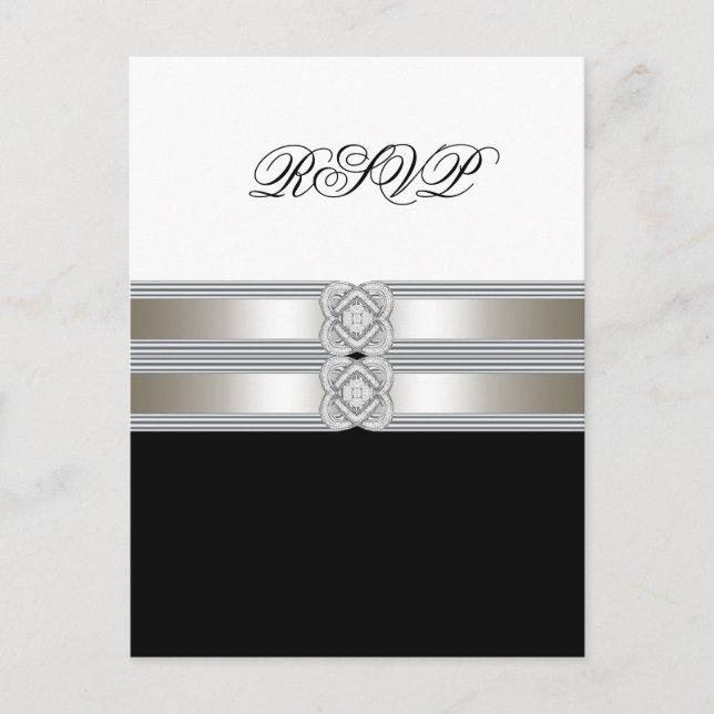 Cartão Postal De Convite Postard RSVP Branco Preto (Frente)