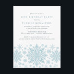 Cartão Postal De Convite POSTCARD 50º Aniversário Floco de Neve Azul Convit<br><div class="desc">Flocos de neve de cor azul muito elegantes criam uma bonito borda ao longo do final deste convite de aniversário para adultos. A design moderna e minimalista tem uma sensação aberta e arejada. A estética contemporânea apelará a pessoas de todas as idades.</div>