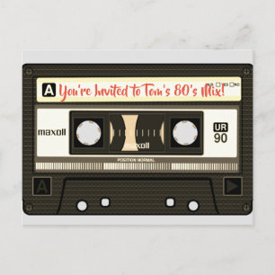 Cartão Postal De Convite Postcard Personalizada Mix Tape dos Anos 80