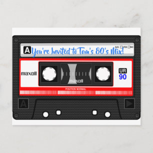 Cartão Postal De Convite Postcard Personalizada Mix Tape dos Anos 80