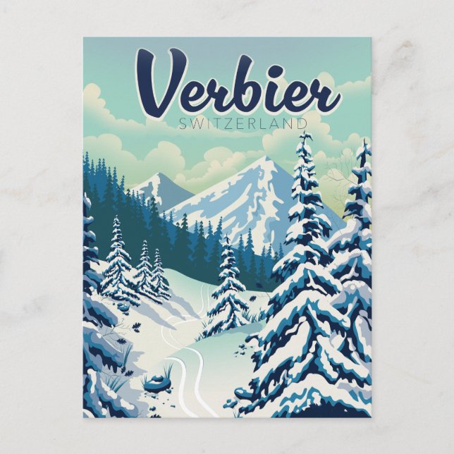 Cartão Postal De Convite Poster de viagens Verbier Suiça (Frente)