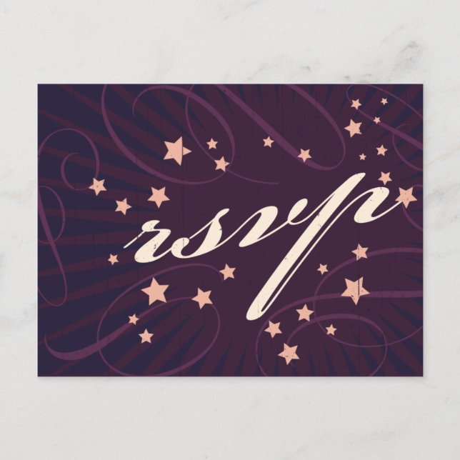 Cartão Postal De Convite Poster Rustic: EggPlant Purple Wedding RSVP (Frente)