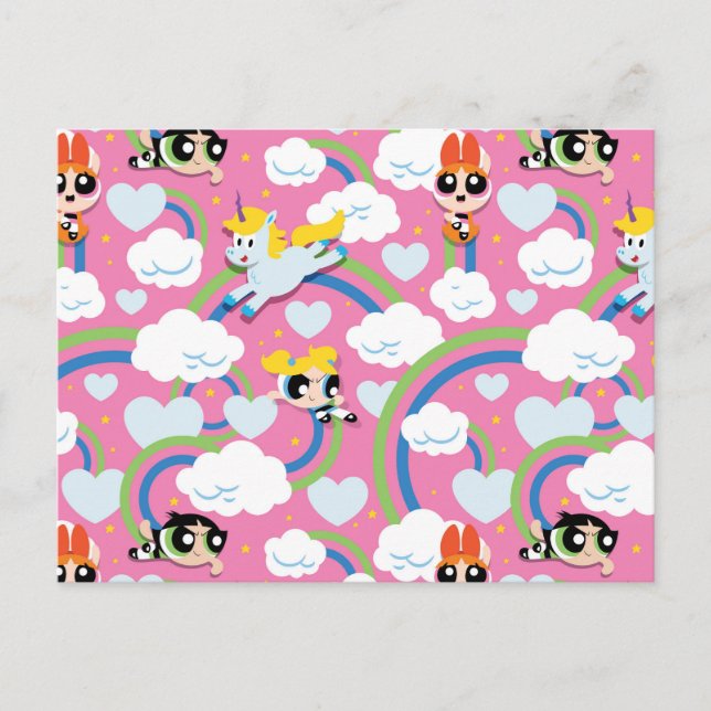 Cartão Postal De Convite Powerpuff Girls & Donny Rainbow Patterno (Frente)