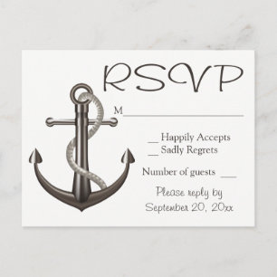 Cartão Postal De Convite Praia Náutica Marrom RSVP Navio Anchor Wedding