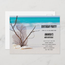 Cartão Postal De Convite Praia Tropical com o Aniversário do Mar Branco