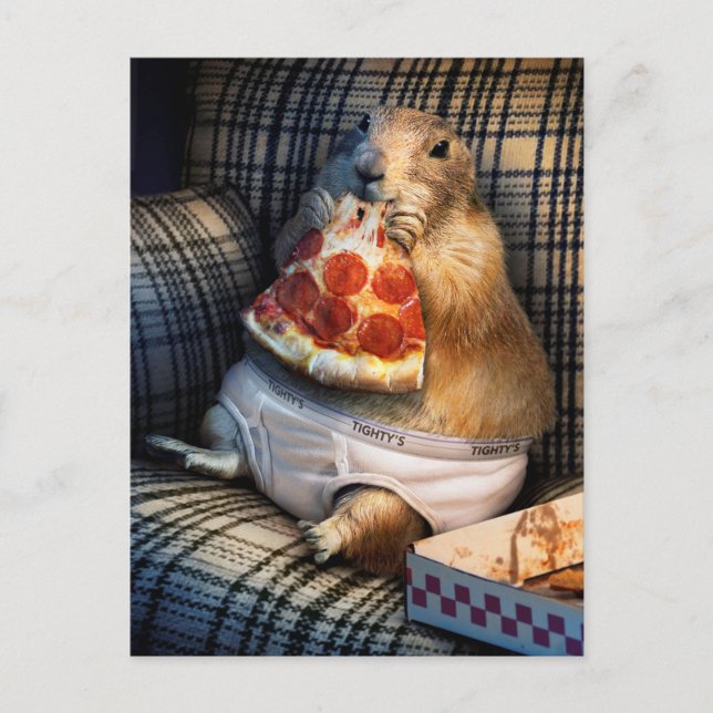 Cartão Postal De Convite Prairie Dog Eating Pizza (Frente)
