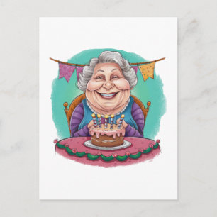 Cartão Postal De Convite Presente de Bolo de Aniversário da Vovó Fofa