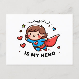 Cartão Postal De Convite Presente de dia de as mães Mamãe É Meu Herói