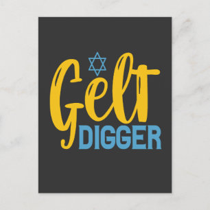Cartão Postal De Convite Presente Judaico Moeda de Hanukkah Engraçada Digge