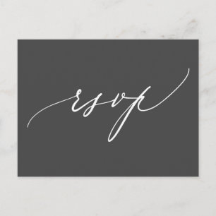 Cartão Postal De Convite Preto moderno simples RSVP Wedding branco da