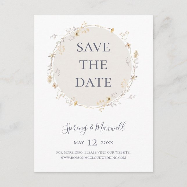 Cartão Postal De Convite Primavera Wildflower | White Save The Date Postcar (Frente)