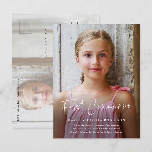 Cartão Postal De Convite Primeira Comunhão Religiosa Roteiro Moderno (Frente/Verso)