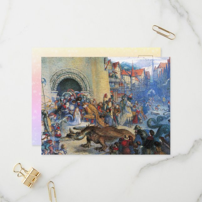 Cartão Postal De Convite Princess's Birthday Dragon (Frente/Verso In Situ)