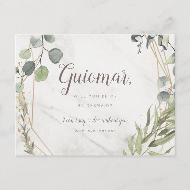 Cartão Postal De Convite Proposta de Bridesmaid com várias fotos Eucalyptus (Frente)