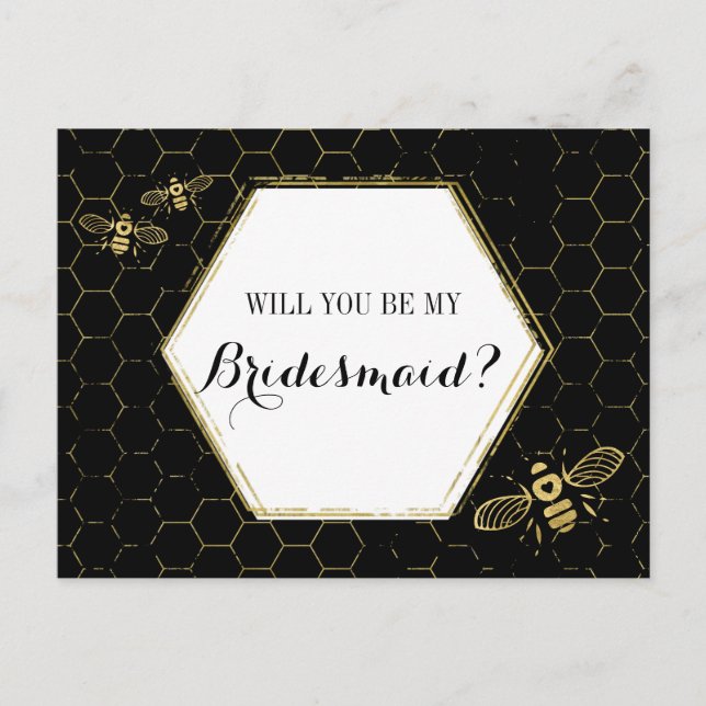 Cartão Postal De Convite Proposta Personalizada Dourada de Bridesmaid de Ab (Frente)