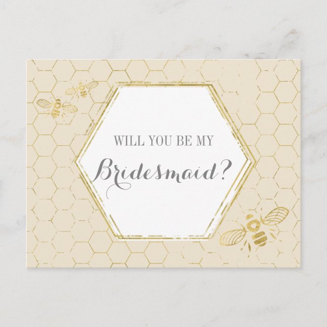 Cartão Postal De Convite Proposta Personalizada Dourada de Bridesmaid de Cr (Frente)