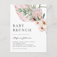 Protea Tropical Brunch de Bebê em Aquarela Rosa