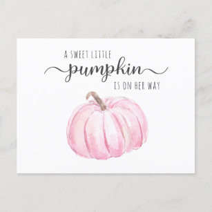 Cartão Postal De Convite Pumpkin Pink Watercolor Baby Girl Chá por Correio