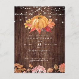 Cartão Postal De Convite Pumpkin Pintado e Luzes de Cordas Festa de Ação de