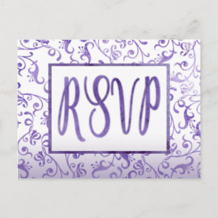 Cartão Postal De Convite Púrpura de Aquarela Elegante Florida Casamento RSV