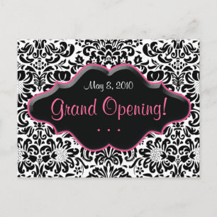 Cartão Postal De Convite Quadro Cor-de-rosa preto Damask Cartão-Postal Salo