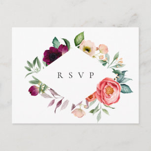 Cartão Postal De Convite Quadro de Flores Boêmias para RSVP de Casamento co