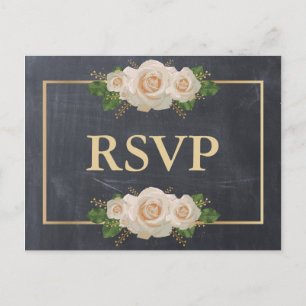 Cartão Postal De Convite Quadro de Giz Rosa Branca Moldura Dourada RSVP Ref