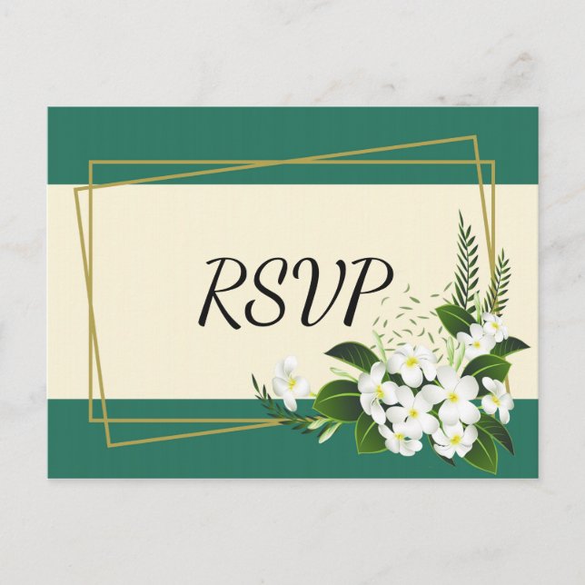 Cartão Postal De Convite quadro geométrico elegante floral branco rsvp (Frente)