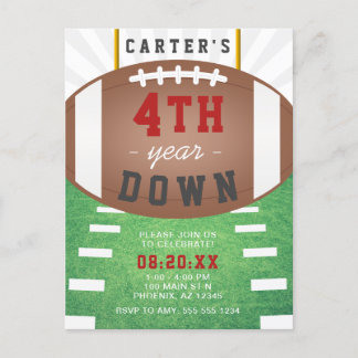 Cartão Postal De Convite Quarto Ano de Baixo Tema de Futebol 4º Aniversário